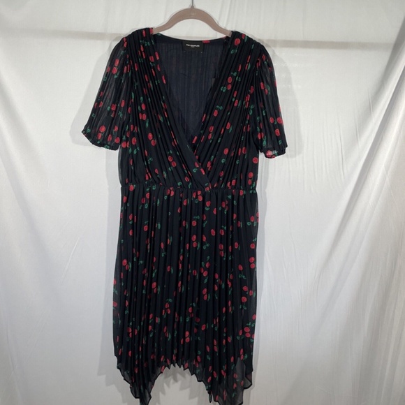 NWT $388 The Kooples [ 4‎ (XL) ] V-Neck Cherry Print Asymmetric Dress #G903 - Picture 8 of 14